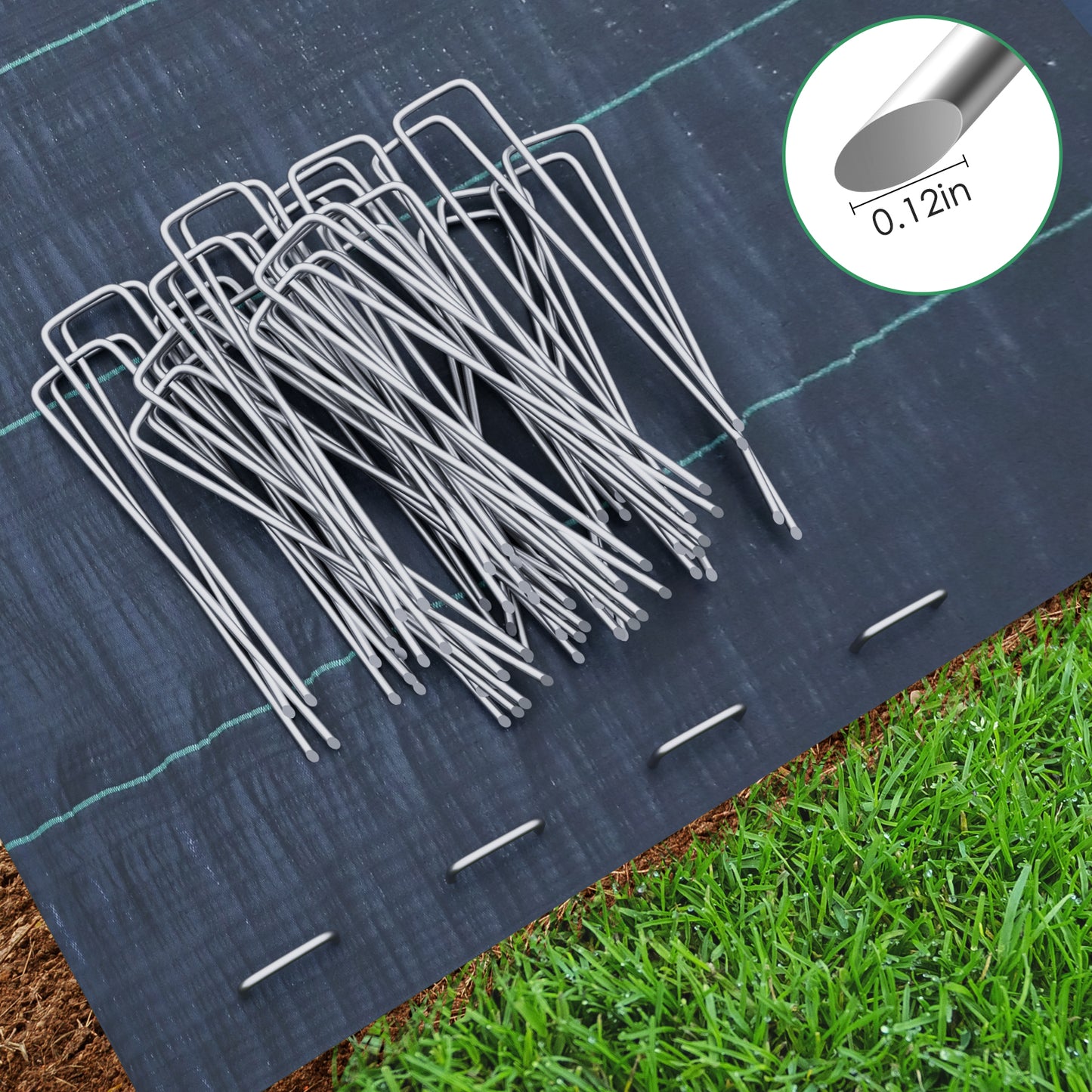 pirecart 100/200/300 pack Landscape Staples, 6 Inches 11 Gauge Stakes, Galvanized Garden Stakes, Anti-Rust U-Shaped Pins, Sod Pins for Weed Barrier Fabric