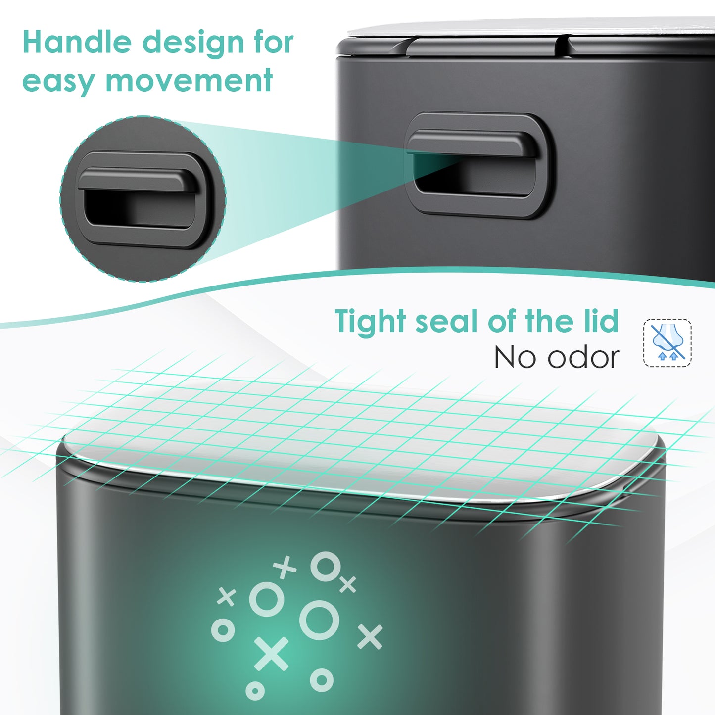 Pirecart Stainless Steel Trash Can, 8 Gal Oval Garbage Can W/ Slow-Closing Lid & Removable Inner Bucket, Foot-operated Soft Lid Trash Can for kitchen, Home, Office