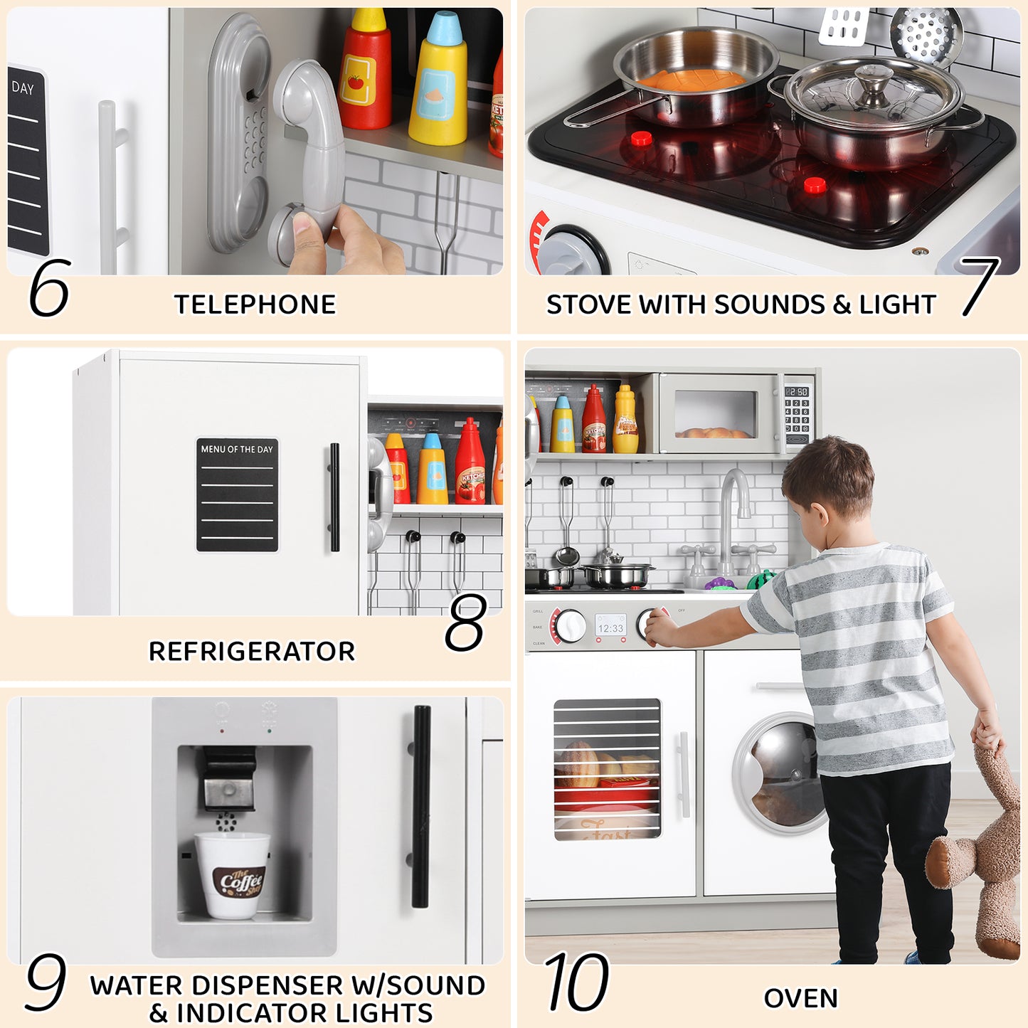 Pirecart Pretend Play Kitchen Kids Cooking Playset Toys with Water Dispense, Washing Machine, Real Sounds & Lights