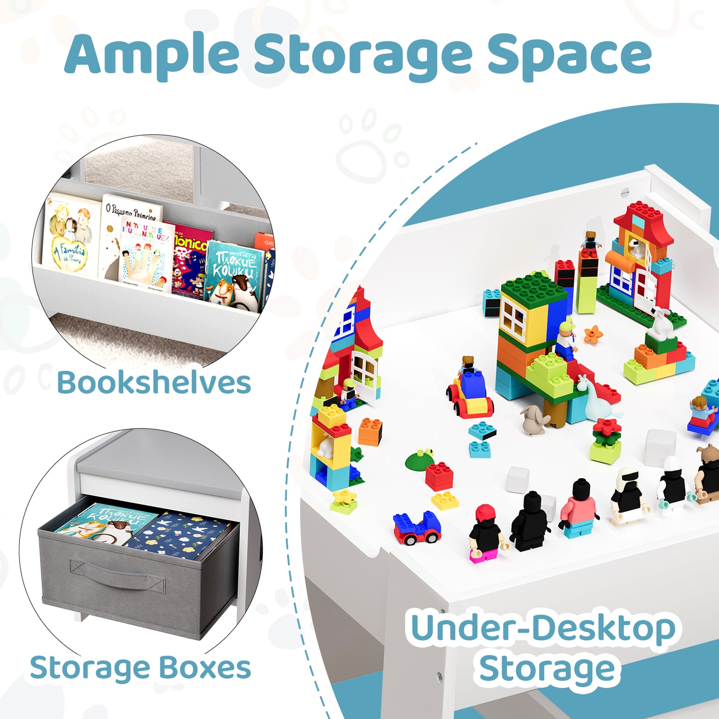 Pirecart Kids Table and Chair Set, 4 in 1 Wooden Art Table with Reversible Tabletop, Blackboard, Storage Drawer, Kids Activity Table Set for Drawing, Playing, Learning