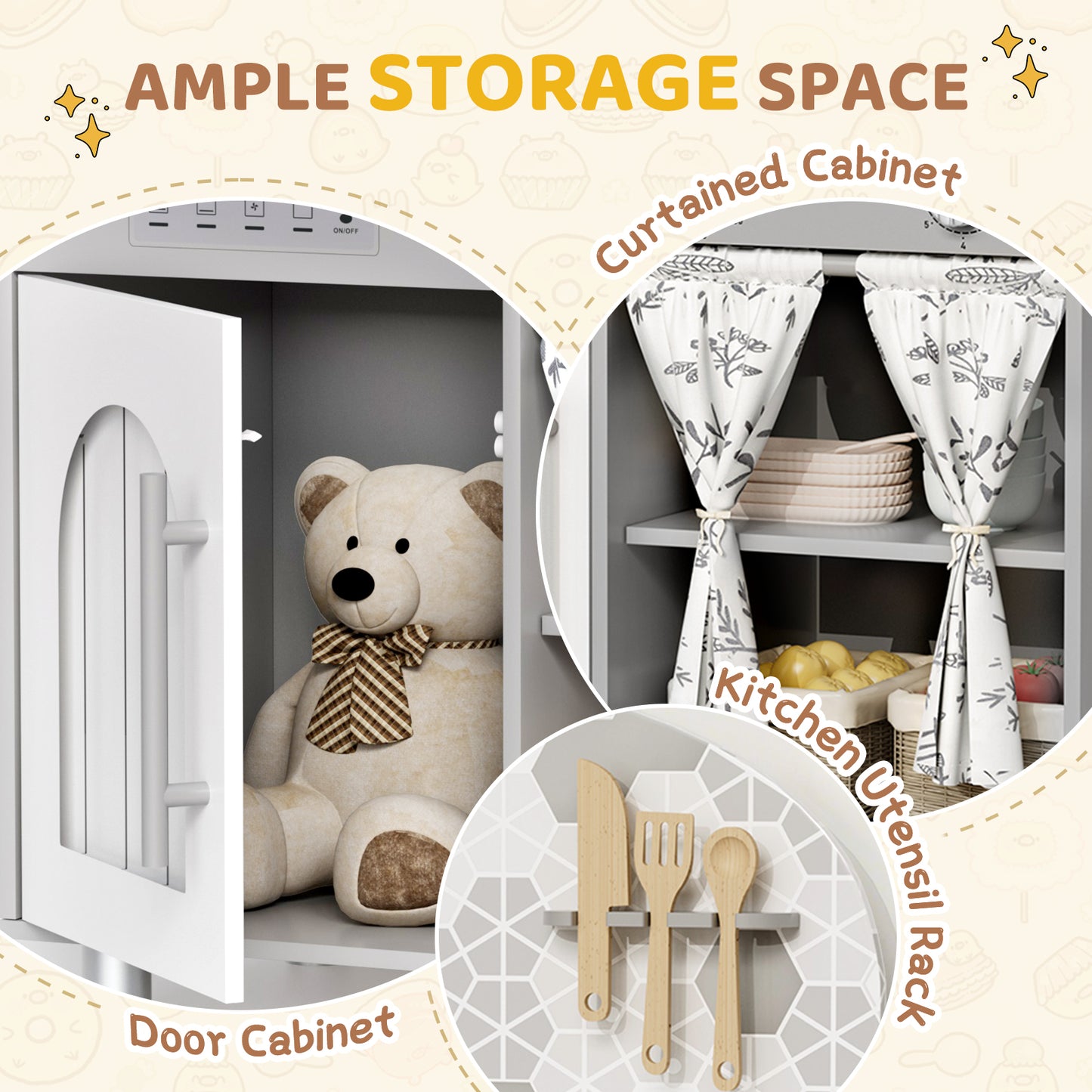 Pirecart Kids Play Kitchen, Toddler Wooden Kitchen Playset with Cooking Accessories and Clicking Knobs, Educational Chef Pretend Play Set for Ages 3+