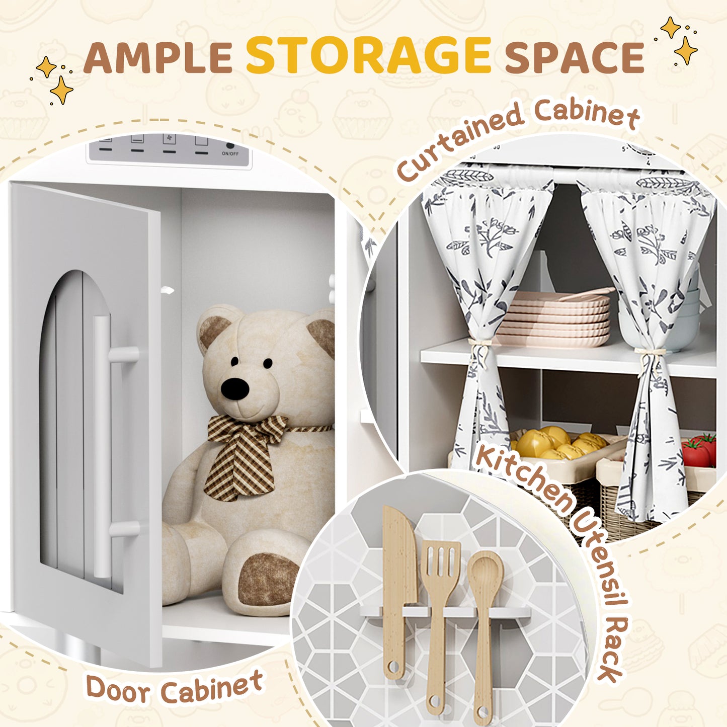 Pirecart Kids Play Kitchen, Toddler Wooden Kitchen Playset with Cooking Accessories and Clicking Knobs, Educational Chef Pretend Play Set for Ages 3+