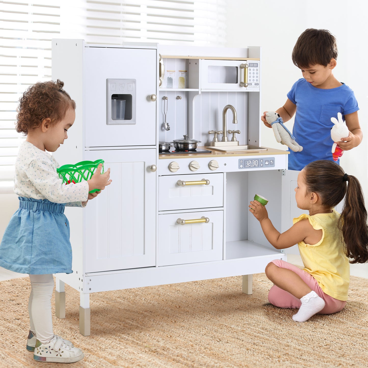 pirecart kids Play Kitchen Wooden Cooking Playset w/Realistic Light & Sound