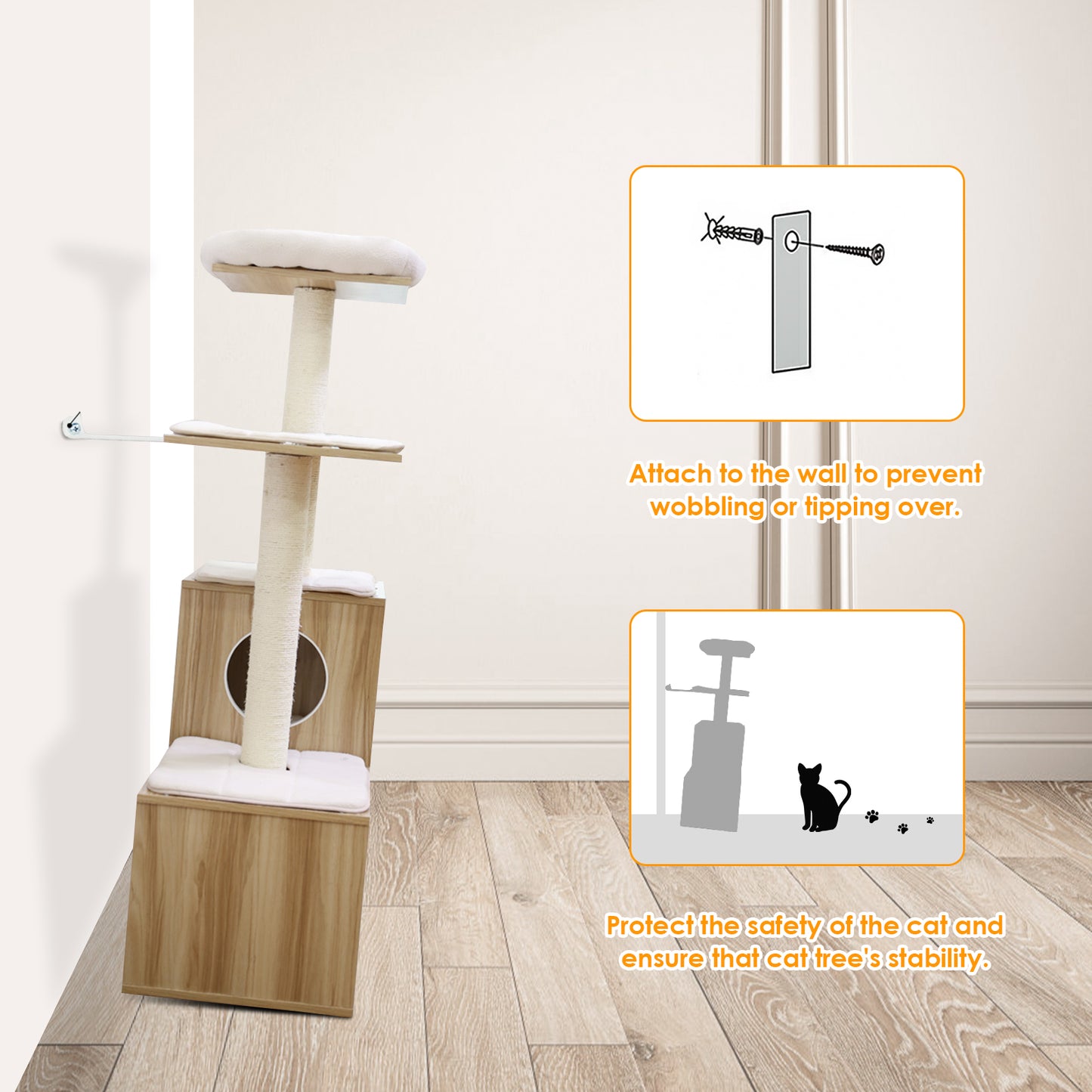 pirecart 54in Wooden Cat Tree Tower, Cat Climbing Stand House with Sisal Scratching Post