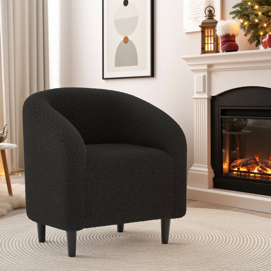 Pirecart Teddy Fabric Accent Barrel Chair, Small Space Compact Armchair, Soft Bedroom Accent Chair with a Side Pocket for Living Room/Bedroom/Reception Room