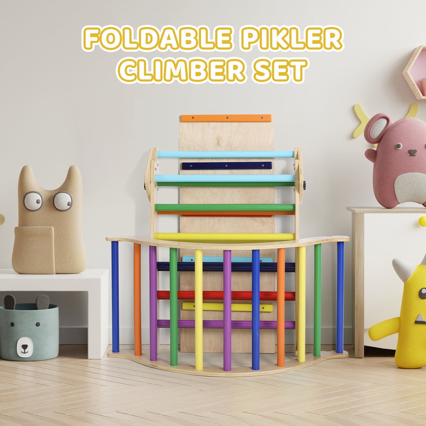 pirecart 5 in 1 Pikler Triangle Toys, Foldable Climbing Triangle Ladder Toys with Ramp