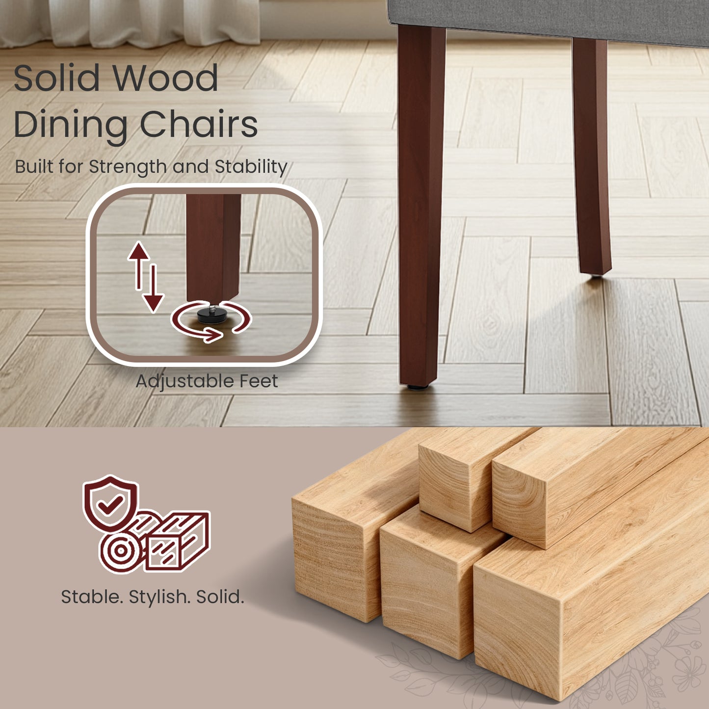 Pirecart 2 PCS Dining Chairs, Kitchen Chairs with Solid Wood Legs, Button-Tufted Parsons Design Upholstered Fabric Chairs