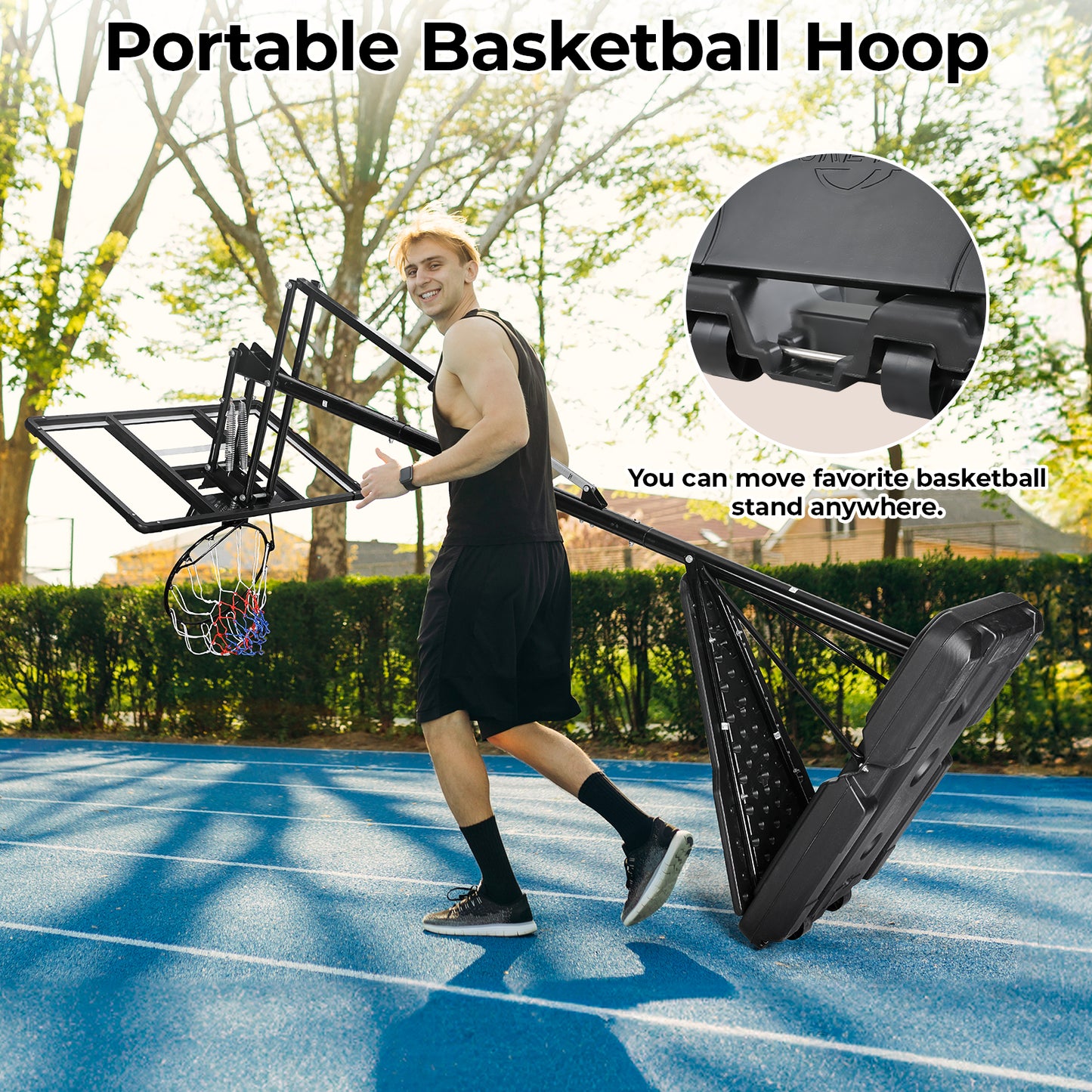 pirecart 44 in Portable Basketball Hoop System 8-10 FT Height Adjustable Basketball Hoop