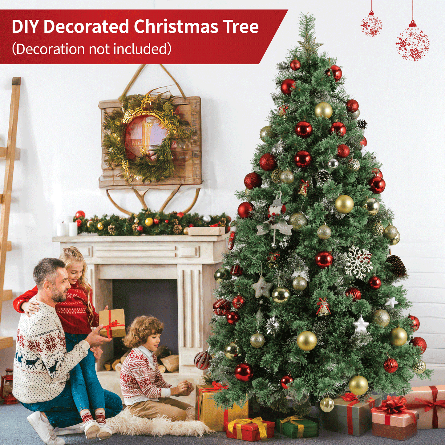 pirecart 6/8/9ft Artificial Holiday Christmas Tree Standing Xmas Tree W/Pre-lighted Decor