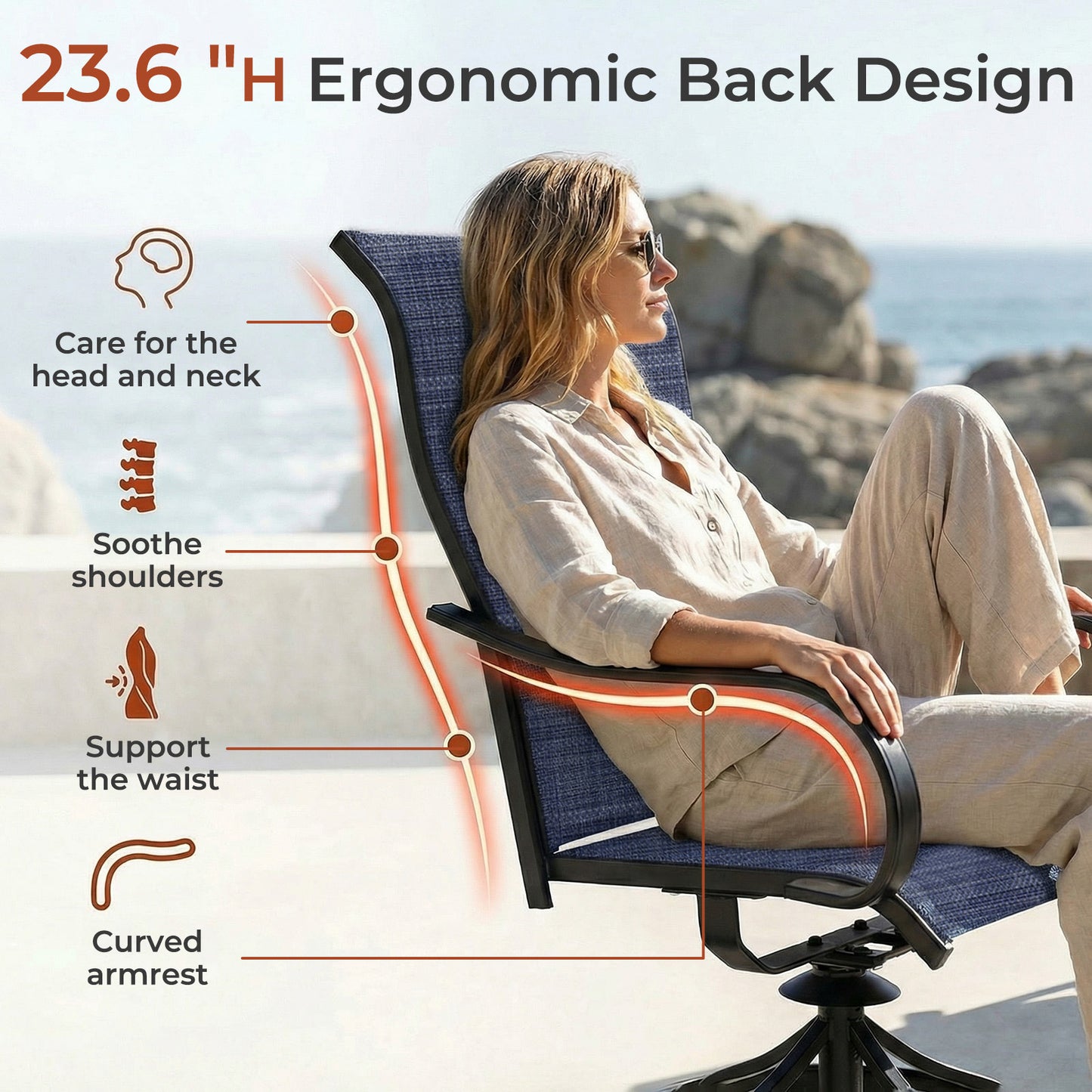 Pirecart Patio Swivel Chairs Set of 2/4, 360° Outdoor Dining Chairs with Steel Frame & Textilene Fabric, High Back Patio Dining Chairs with Ergonomic Armrest for Lawn, Garden, Deck