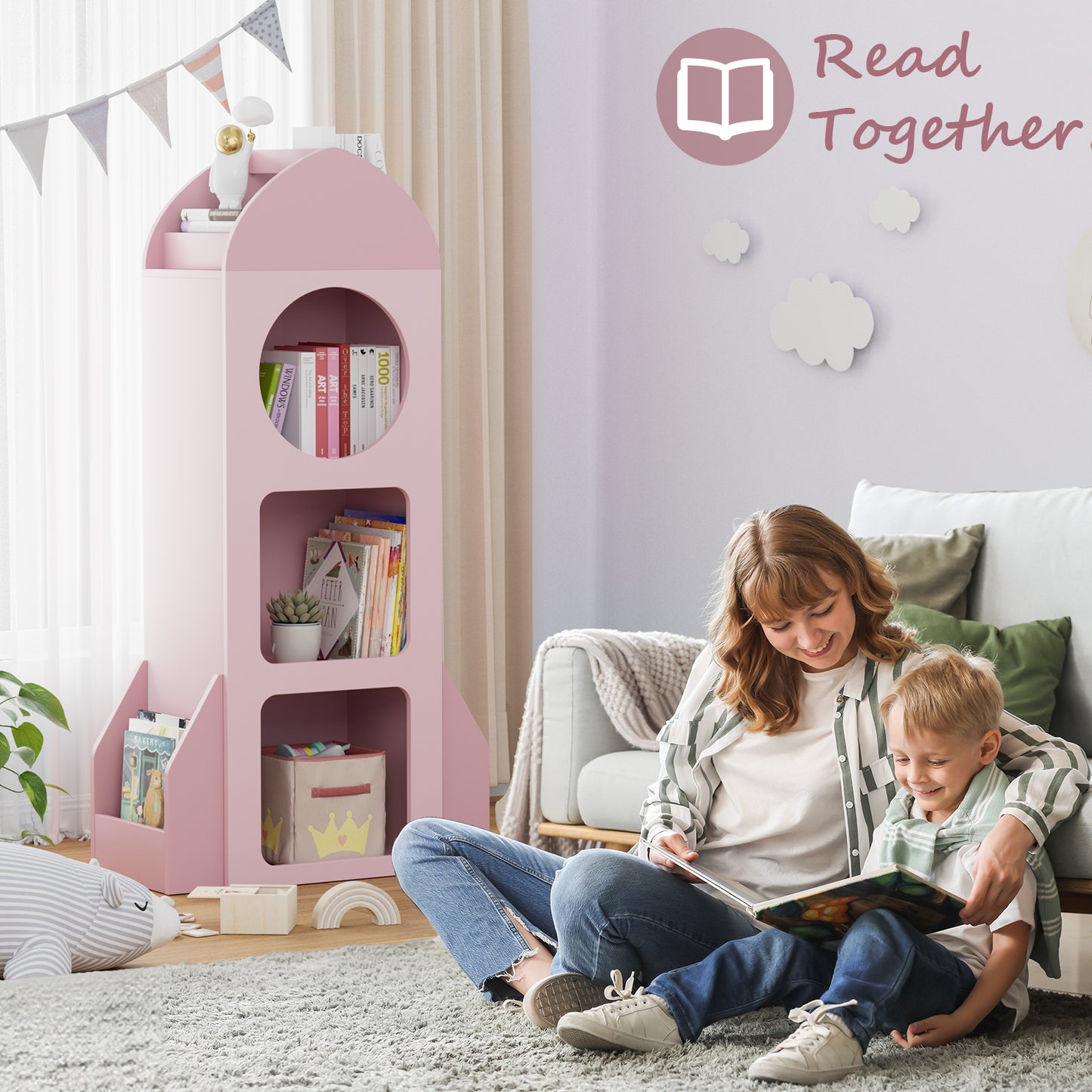 Pirecart Kids Bookshelf 3-Tier Wooden Kids Bookcase with Toy Storage for Bedroom, Playroom, Nursery