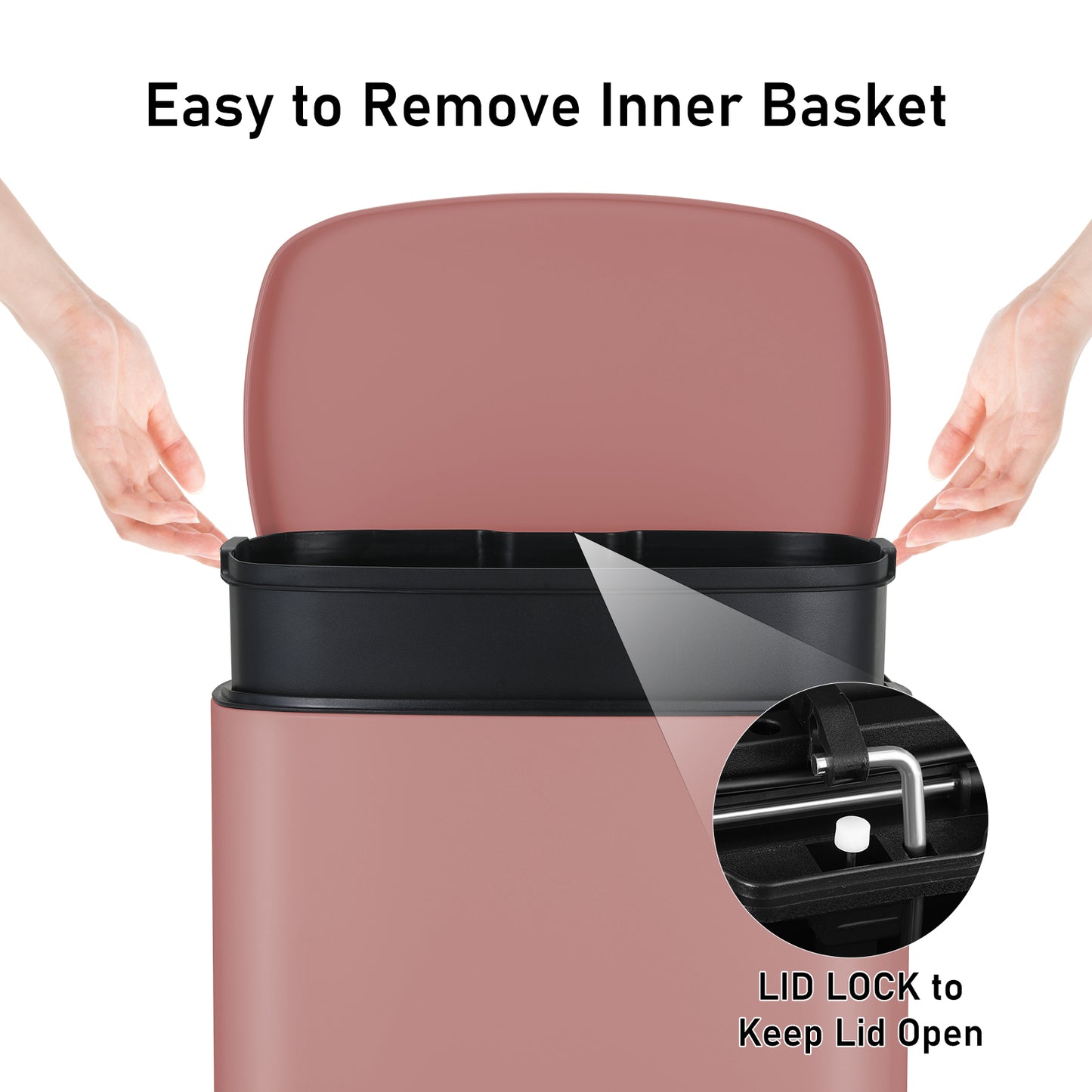 pirecart 13.2+1.3 Gallon Step Trash Can, Kitchen Home Stainless Steel Garbage Bin