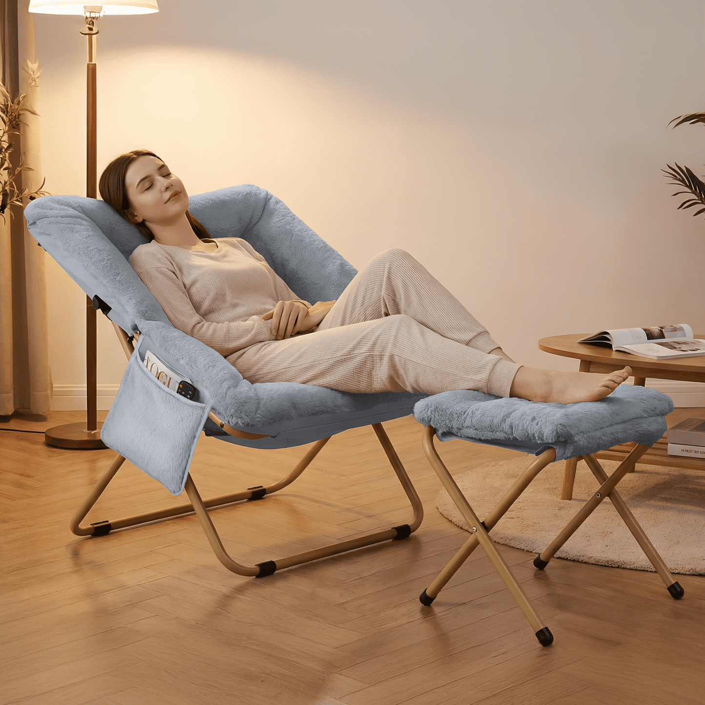 Pirecart Comfy Moon Chair, Foldable Soft Faux Fur Lounge Chair for Living Room, Bedroom, Dorms, X-Large Reading Chair