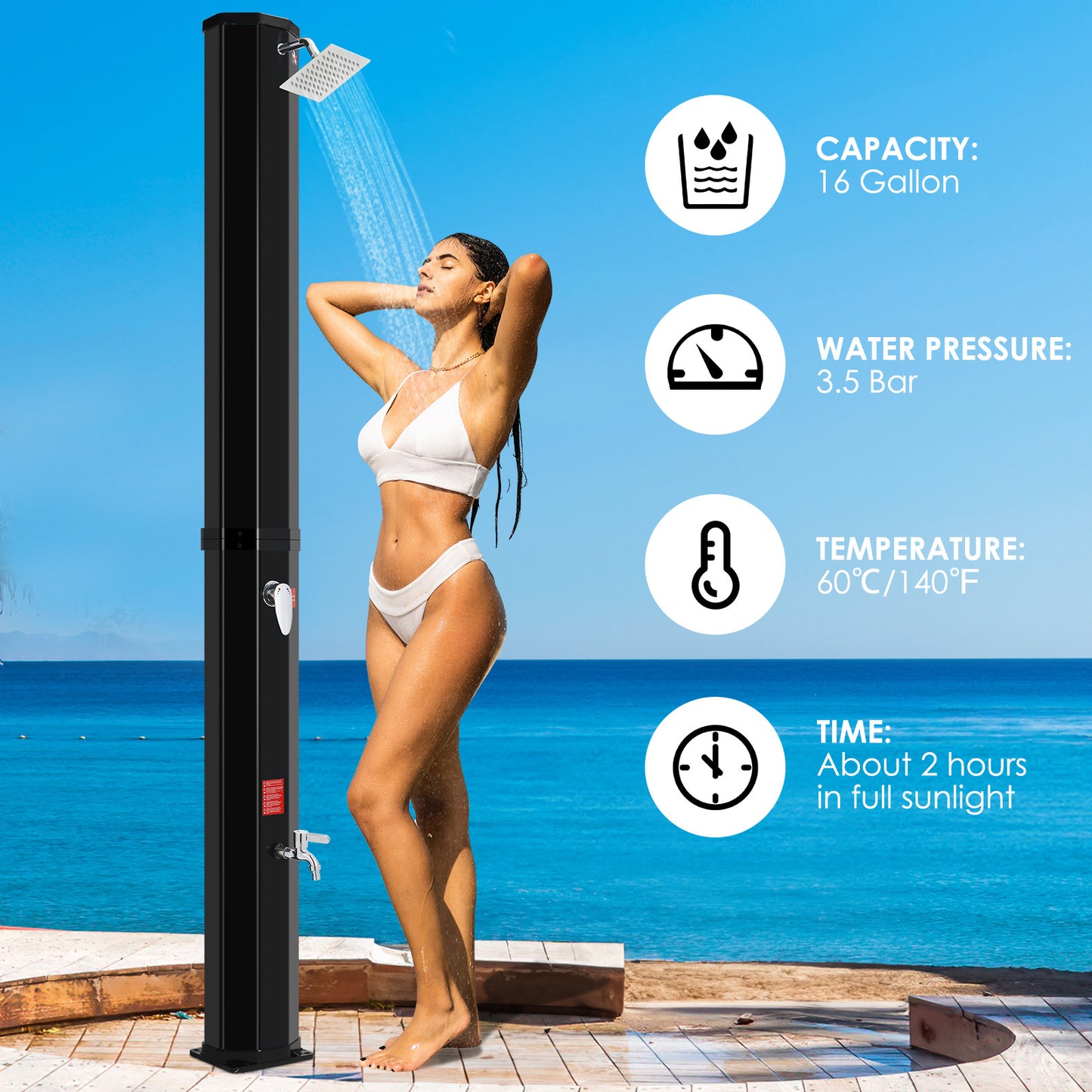 pirecart 16 Gallons Outdoor Solar Heating Shower with Adjustable Shower & Cover