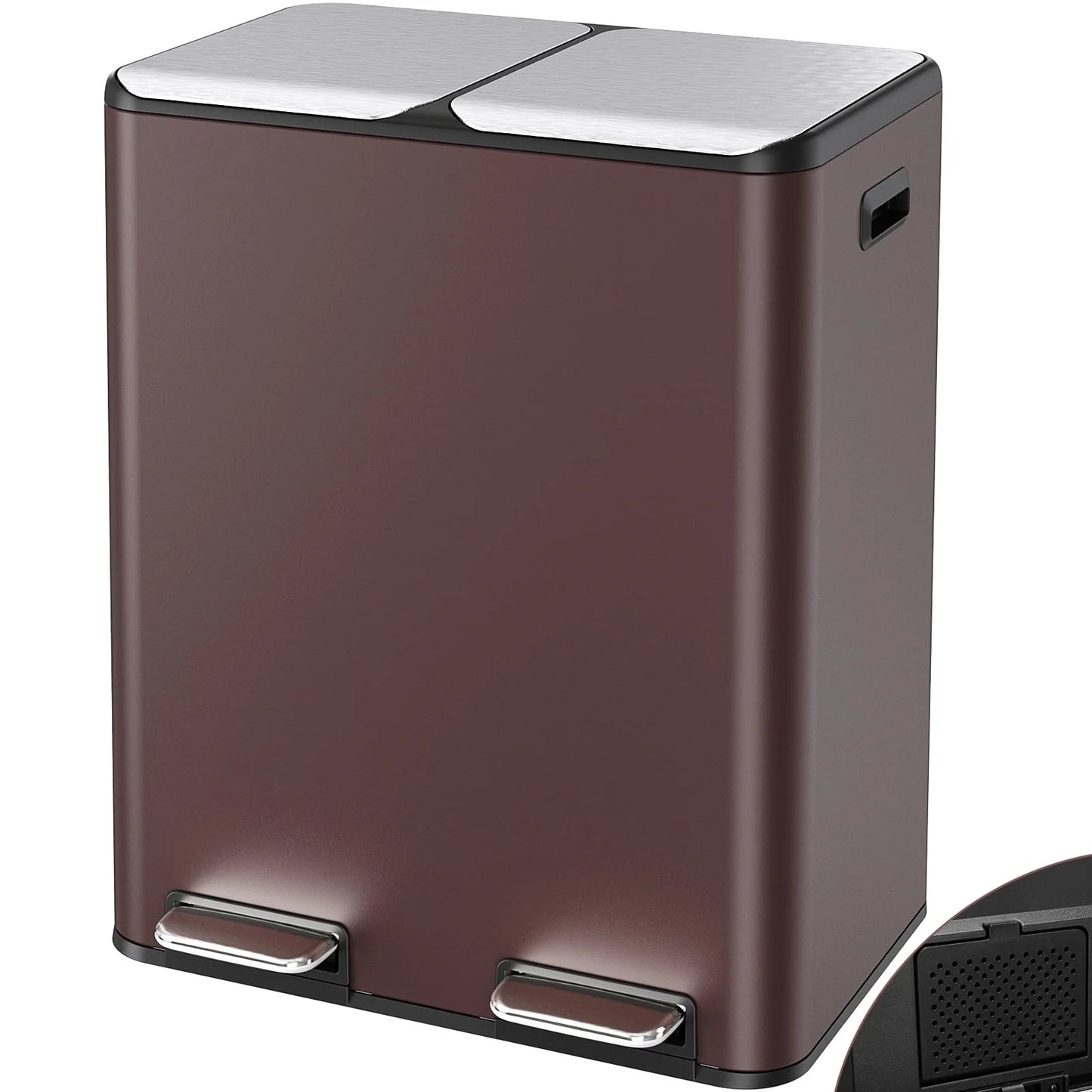 Pirecart Trash Can 16 Gallon Dual Step Garbage Can Stainless Steel Recycling Waste Dustbin with Built-in Filter Boxes