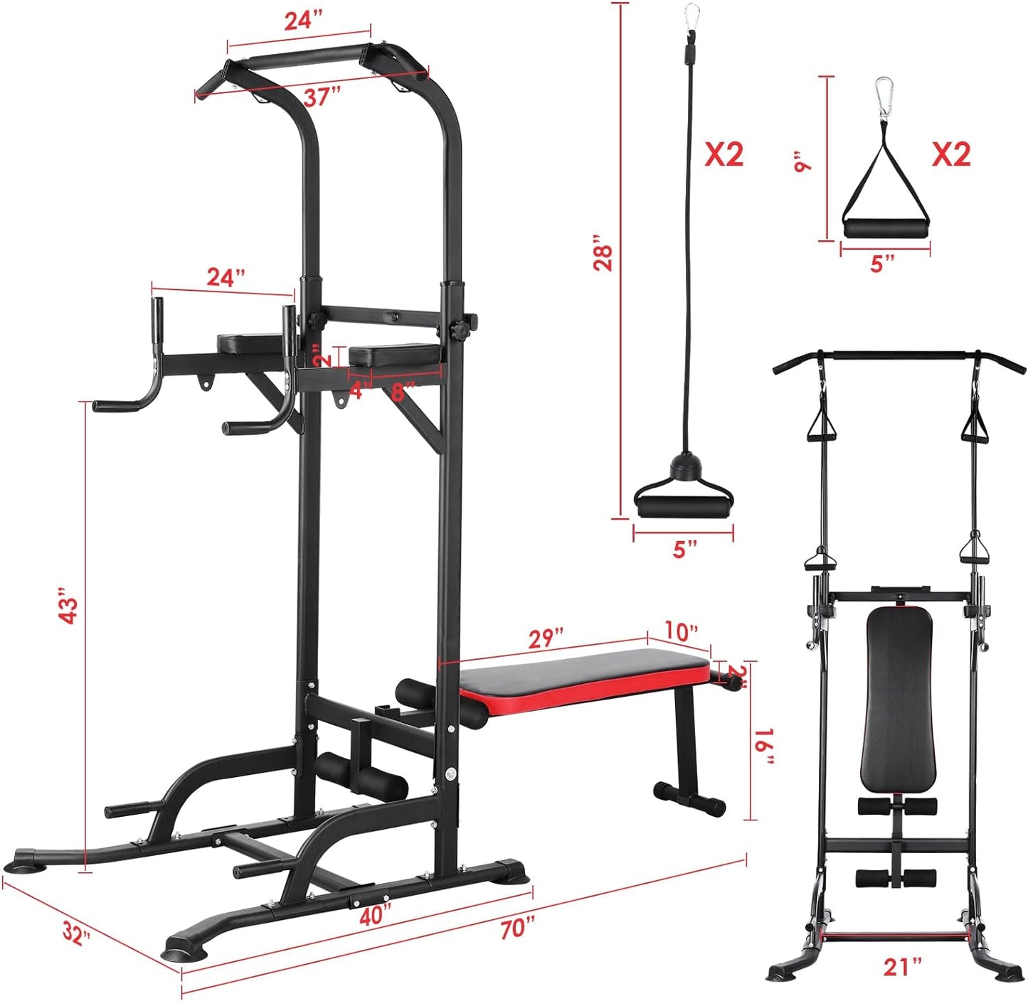 pirecart Power Tower with Bench, Pull Up Bar Stand Dip Station for Home Gym