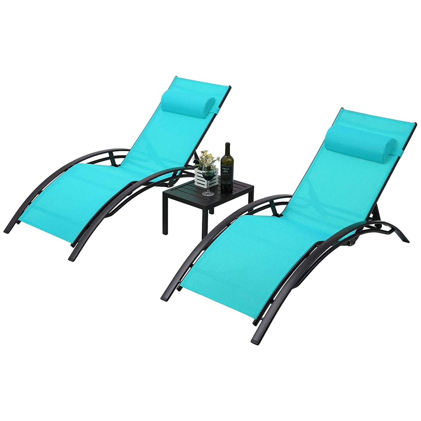 pirecart Patio Chaise Lounge Set Adjustable Poolside Recliner Chairs with Side Table