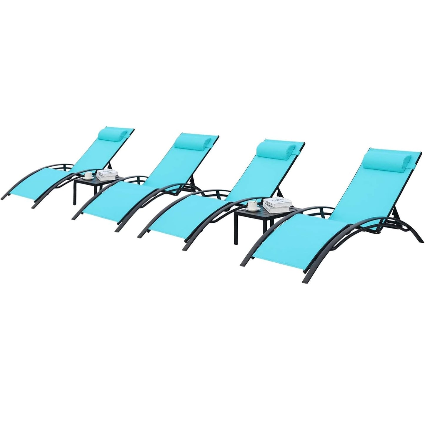 pirecart Patio Chaise Lounge Set Adjustable Poolside Recliner Chairs with Side Table