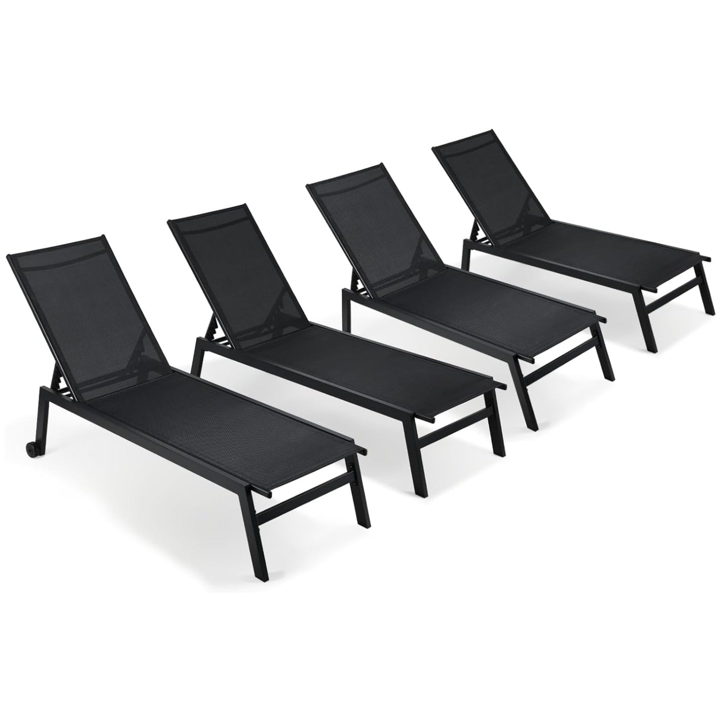 pirecart 4Pcs Patio Chaise Lounge Chair with Wheels, All-Weather Pool Lounger, Adjustable Sunbathing Pool Lounger