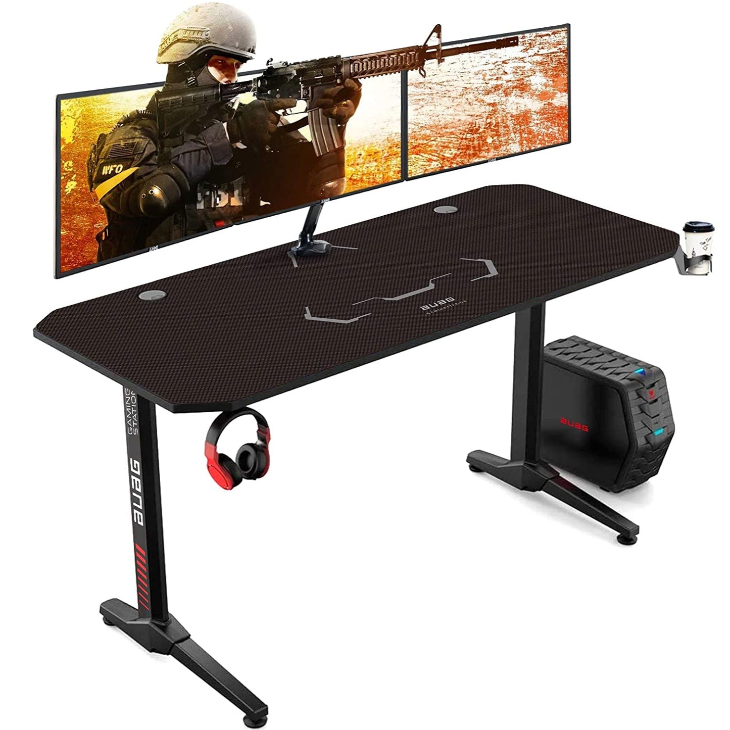 pirecart Gaming Desk 55Inch with Free Mouse Pad, Home Office PC Carbon Fiber Computer Desk