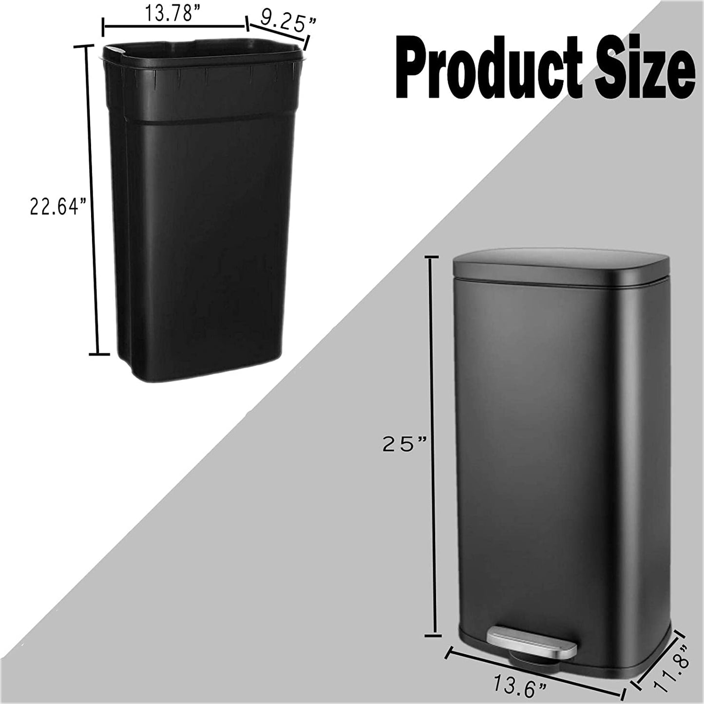 pirecart 8 Gallon Step Trash Can Stainless Steel Garbage Bin with Inner Bucket