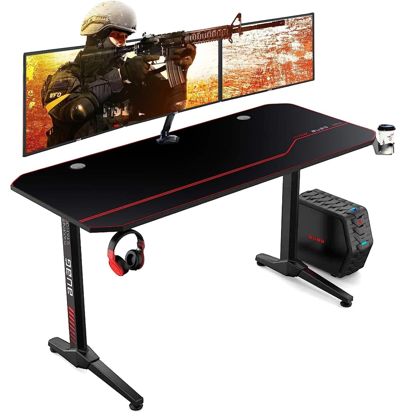 pirecart Gaming Desk 55Inch with Free Mouse Pad, Home Office PC Carbon Fiber Computer Desk