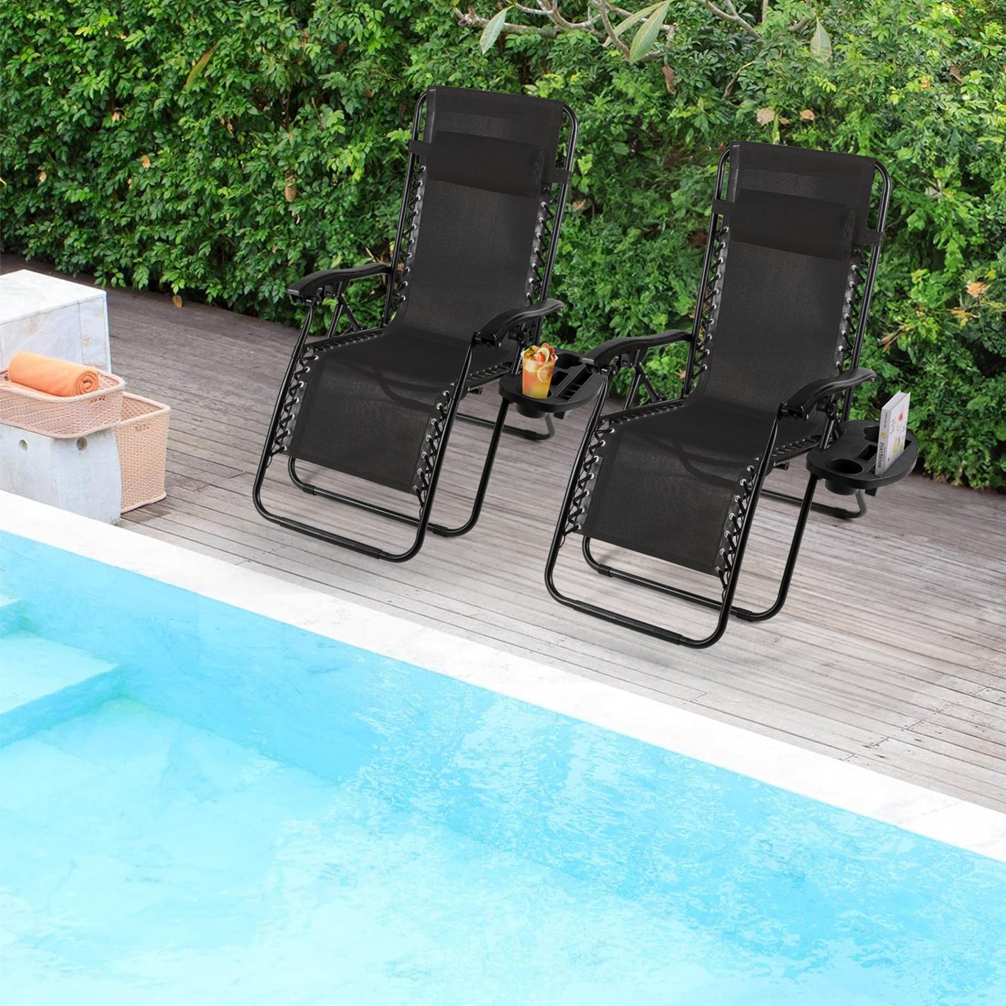 Pirecart Adjustable Zero-Gravity Chairs Textilene Outdoor Lounger Pillow and Cup Holder