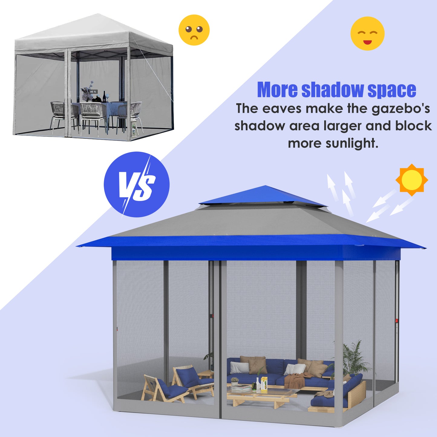 pirecart 11x11 / 13x13 ft Pop Up Gazebo, Outdoor Instant Canopy Tent w/4 Netting Sidewall & Auto Extending Eave, Patio Gazebos Shelter
