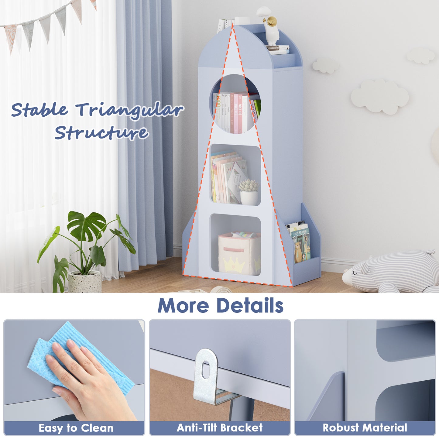 Pirecart Kids Bookshelf 3-Tier Wooden Kids Bookcase with Toy Storage for Bedroom, Playroom, Nursery