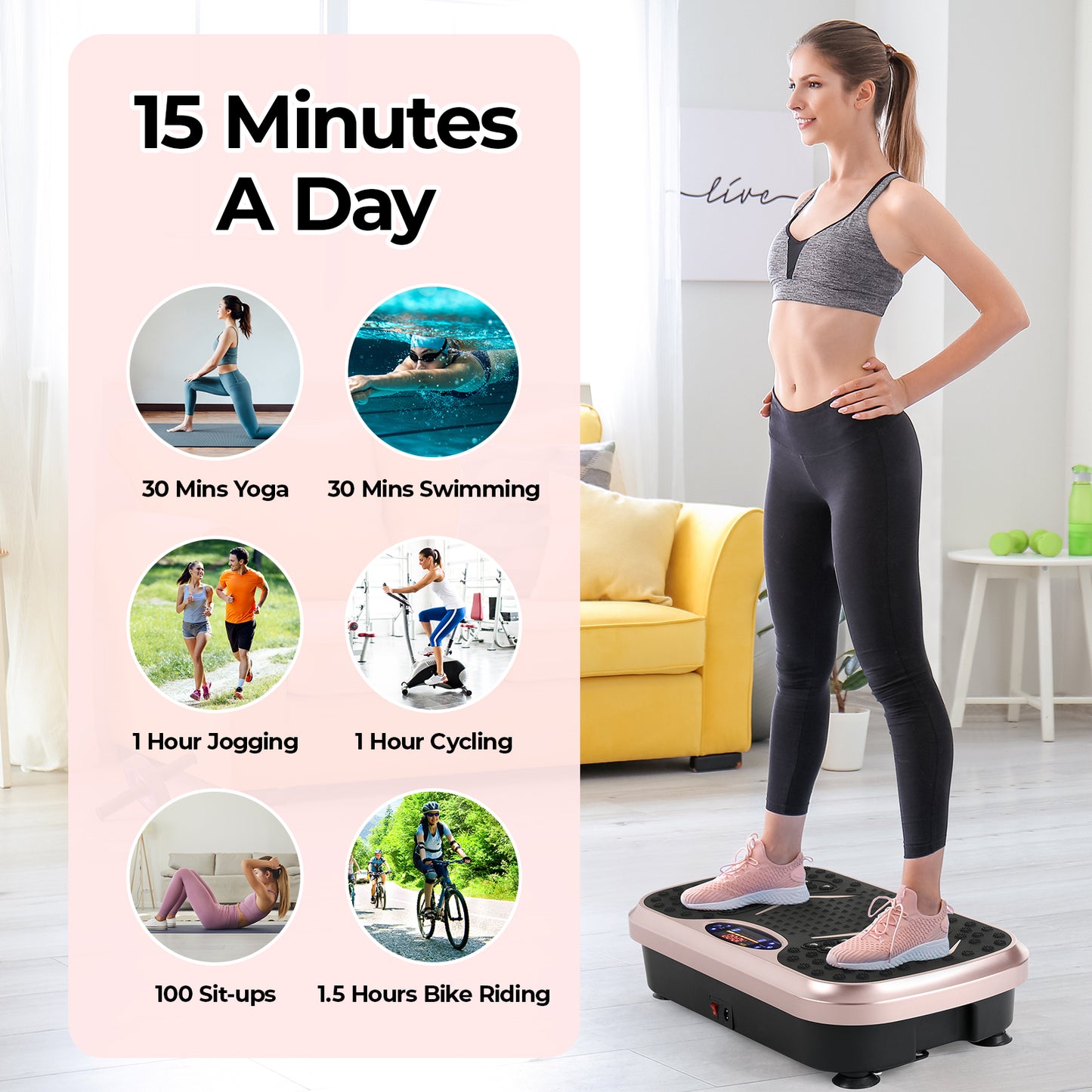 pirecart Vibration Plate Exercise Machine Full Body Workout Home Platform with 2 Resistance Bands