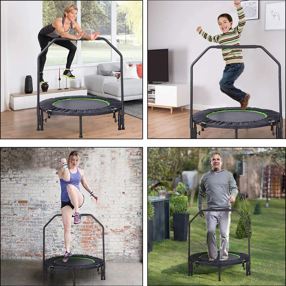 pirecart 40" Foldable Mini Trampoline Max Load 330lbs Fitness Rebounder with Adjustable Foam Handle