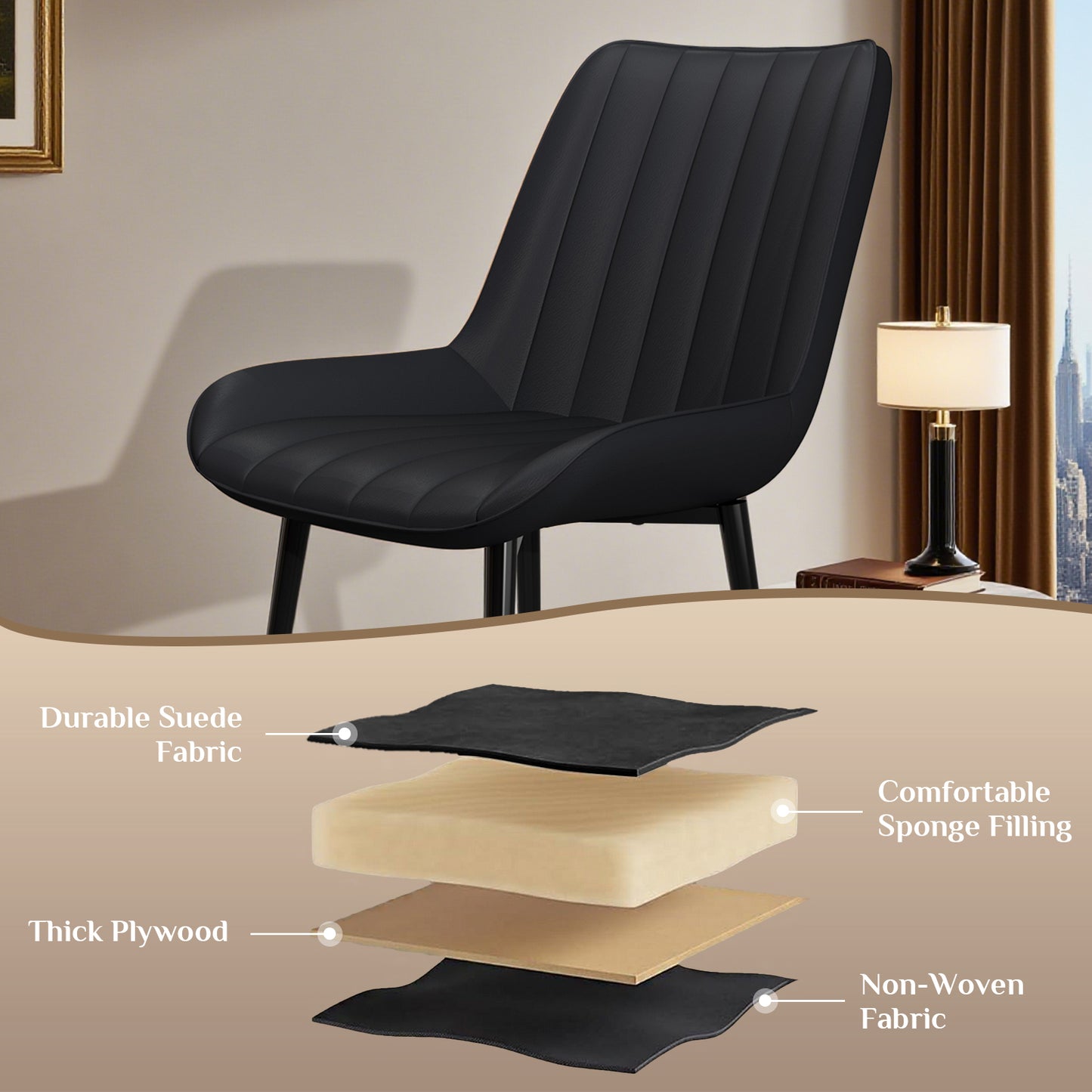 Pirecart High Back Dining Room Chairs, Set of 2/4 PU Leather Dining Chairs with Thick Cushions, Wide Padded Seat, Metal Legs for Kitchen, Living Room