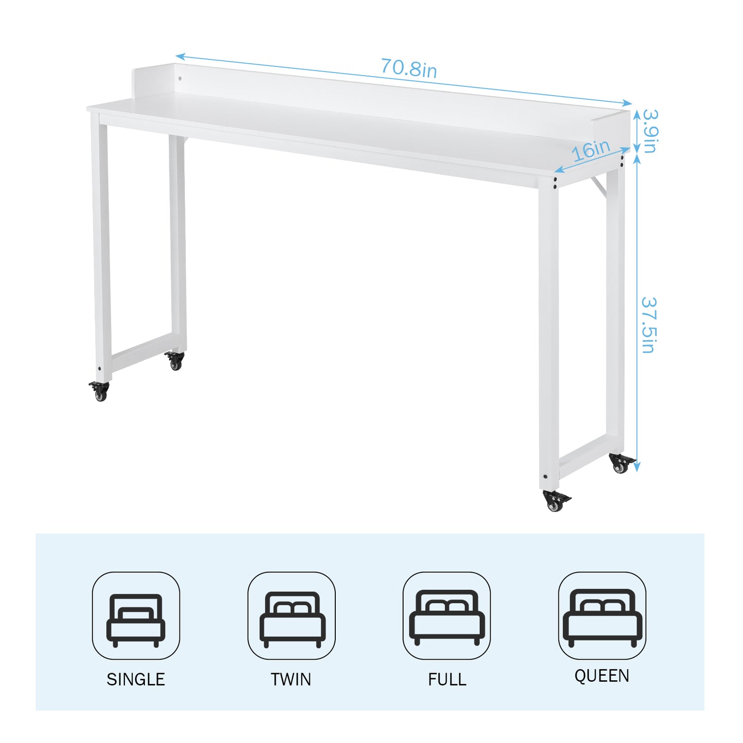 pirecart Mobile Overbed Table Computer Desk Laptop Cart for Queen/Full Size Bed