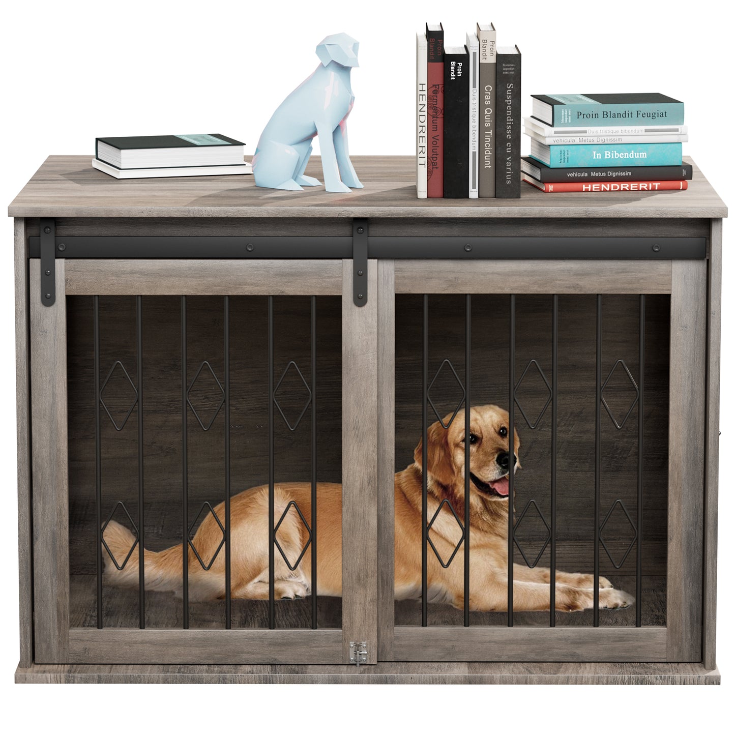 pirecart 39 inch Dog Crate Furniture Wooden Indoor Dog Kennel with Divider Room