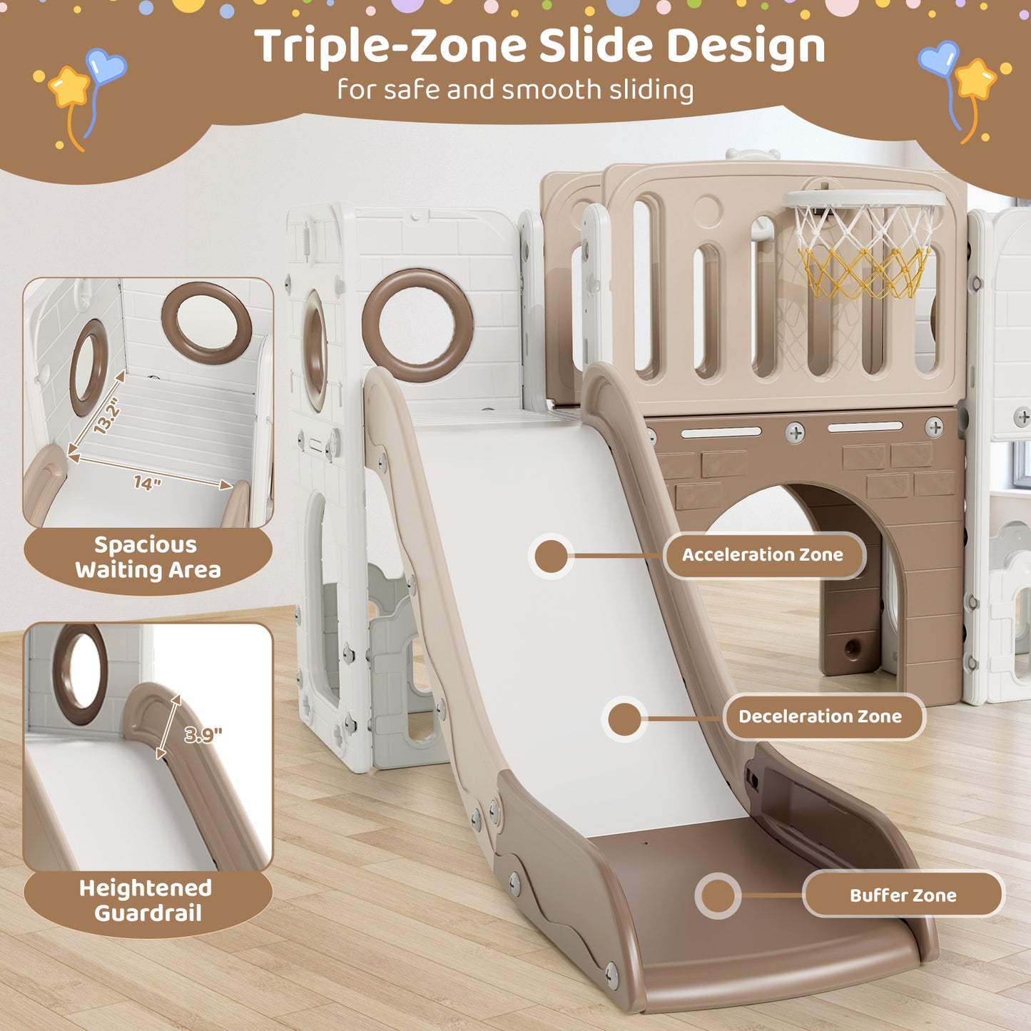 Pirecart Large Toddler Slide, Indoor Outdoor Kids Climber Playset with Basketball Hoop, Storage Space, Tunnel for Boys and Girls