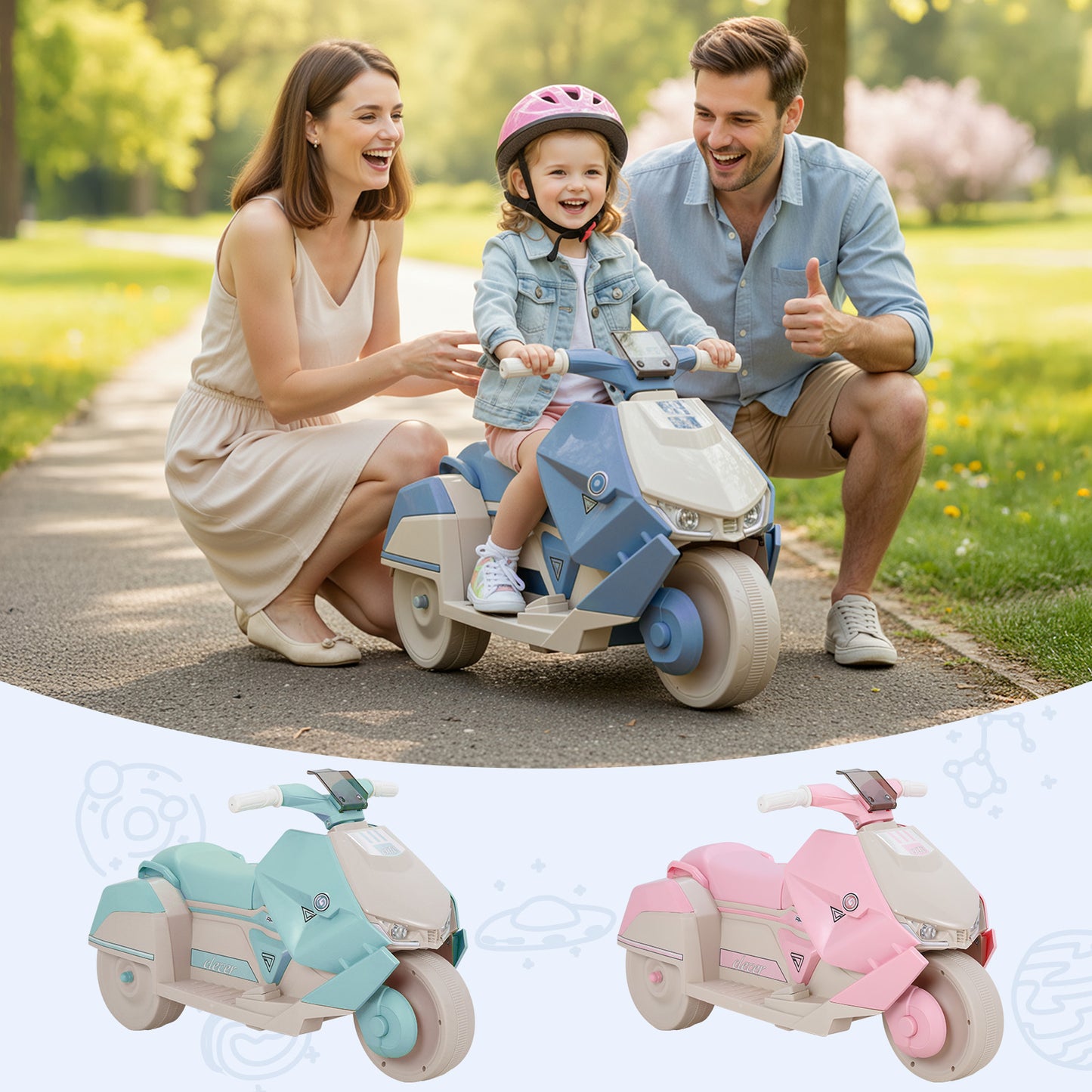 Pirecart Kids Electric Motorcycle, 6V Toddler Motorcycle with Realistic Sounds, LED Light, Children Ride on Toy with MP3/USB, Non-Slip Tires, Gift for Age 3+