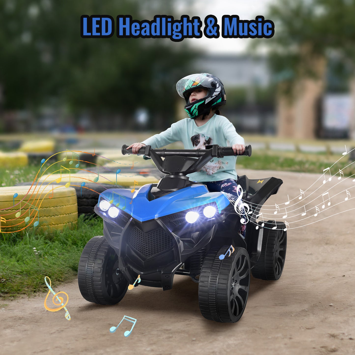 Pirecart 6V Kids Ride On Toy, ATV 4 Wheeler for Toddler, Electric Quad Play Car with Music, Headlights, Pedal Accelerator, Anti-skid Tires, Indoor Outdoor Playroom for Boys Girls