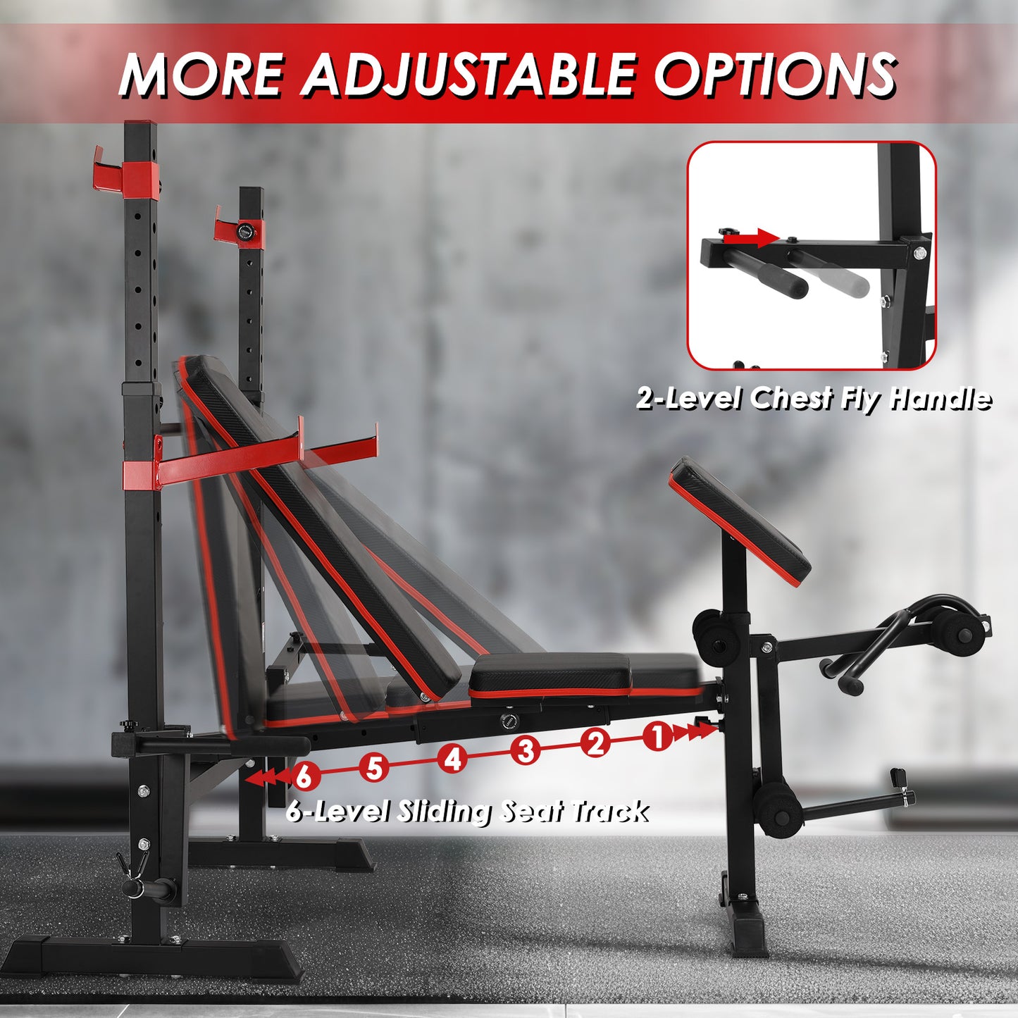 Pirecart 900LBS 6-in-1 Adjustable Weight Bench Set W/Leg Extension and Preacher Curl, Multi-Function, Olympic Foldable Bench Press Set W/40‘’ Squat Rack, Flat Exercise Workout for Home Gym