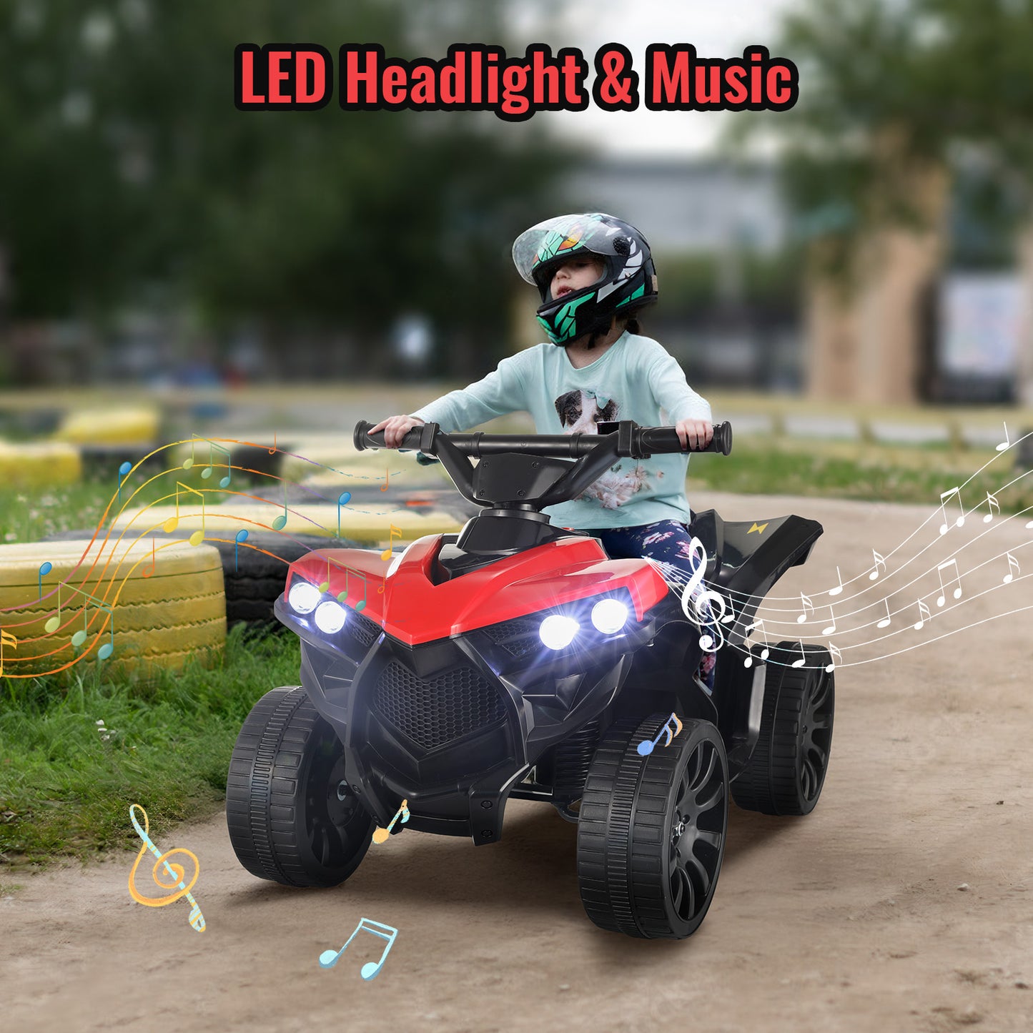 Pirecart 6V Kids Ride On Toy, ATV 4 Wheeler for Toddler, Electric Quad Play Car with Music, Headlights, Pedal Accelerator, Anti-skid Tires, Indoor Outdoor Playroom for Boys Girls