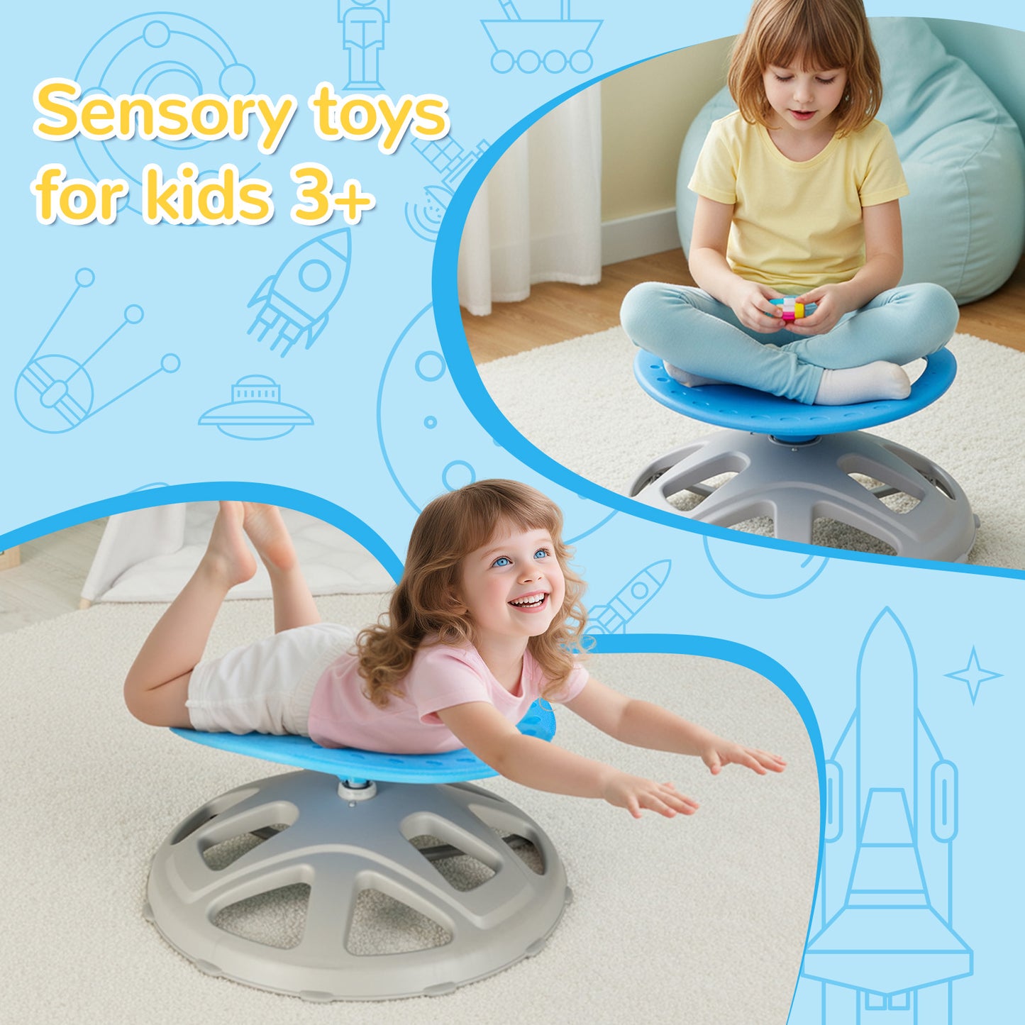 Pirecart Spinning Chair for Autistic Kids, Sit and Spin Autism Toys for Age 3+, Children's Rotating Chair for Kids with Autism, Training Body Coordination