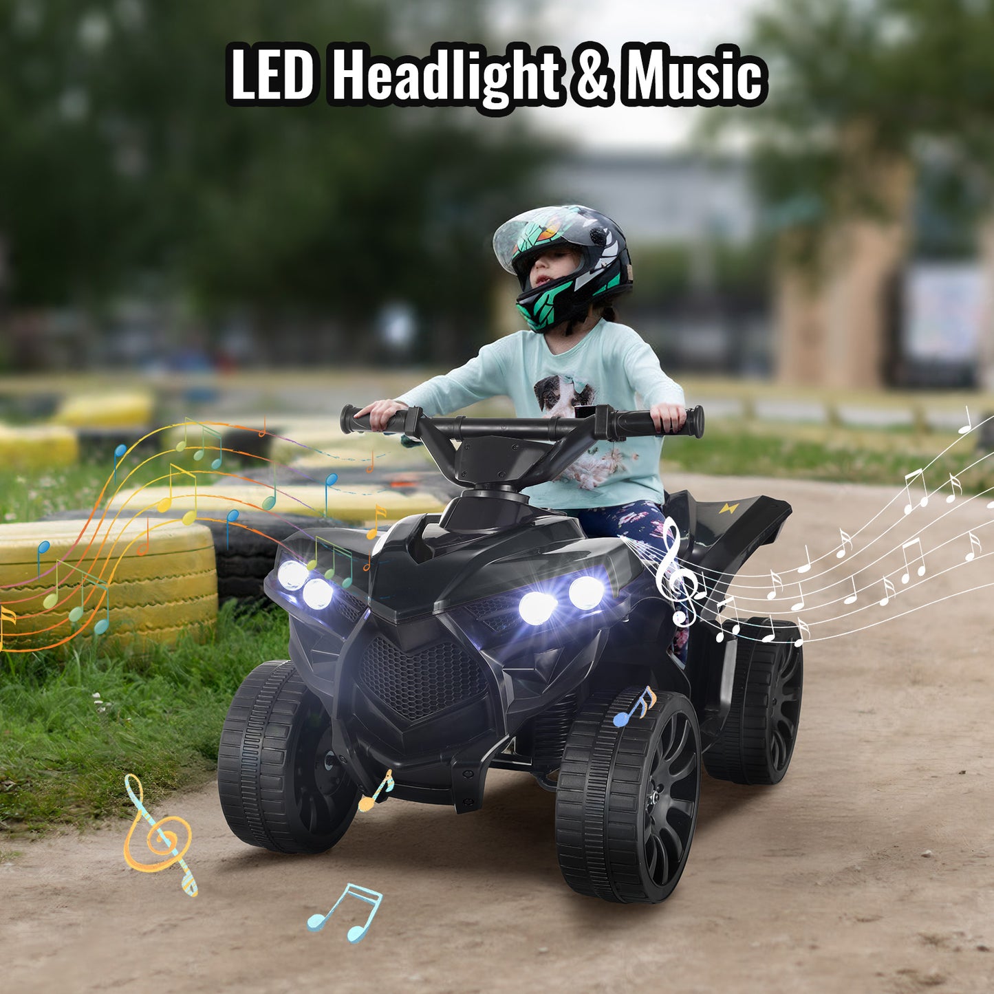 Pirecart 6V Kids Ride On Toy, ATV 4 Wheeler for Toddler, Electric Quad Play Car with Music, Headlights, Pedal Accelerator, Anti-skid Tires, Indoor Outdoor Playroom for Boys Girls