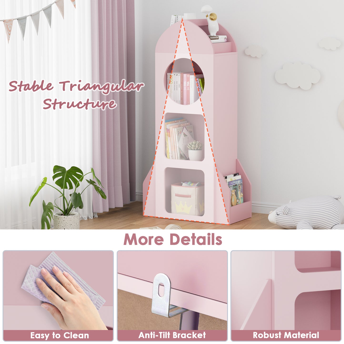 Pirecart Kids Bookshelf 3-Tier Wooden Kids Bookcase with Toy Storage for Bedroom, Playroom, Nursery