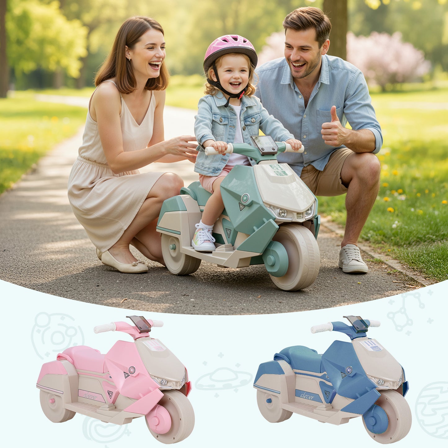 Pirecart Kids Electric Motorcycle, 6V Toddler Motorcycle with Realistic Sounds, LED Light, Children Ride on Toy with MP3/USB, Non-Slip Tires, Gift for Age 3+