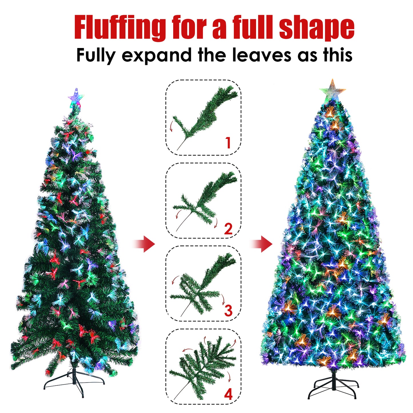 pirecart 6/8/9/10 ft Pre-Lit Fiber Optic Artificial Pine Christmas Tree Artificial Xmas Tree for Indoor Holiday Home Decoration