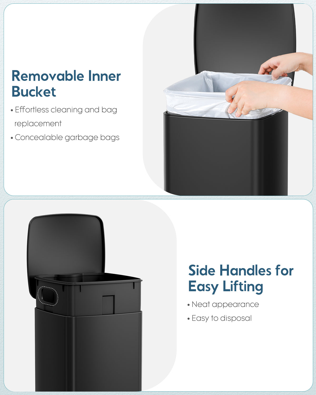 Pirecart 8 gal Trash Can, Stainless Steel Square Garbage Can with Soft-Close Lid & Removable Bucket, Fingerprint-Proof Step Garbage Bin for Kitchen, Living Room
