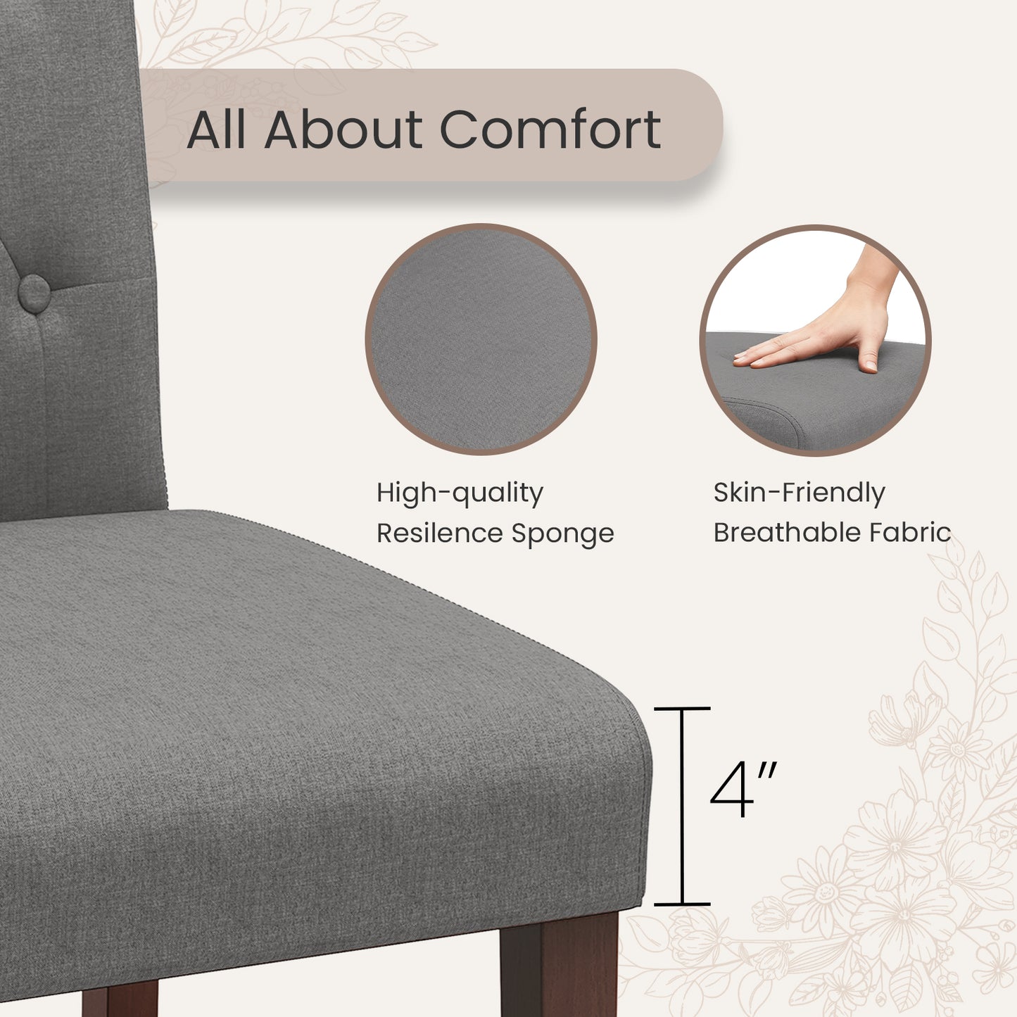 Pirecart 2 PCS Dining Chairs, Kitchen Chairs with Solid Wood Legs, Button-Tufted Parsons Design Upholstered Fabric Chairs