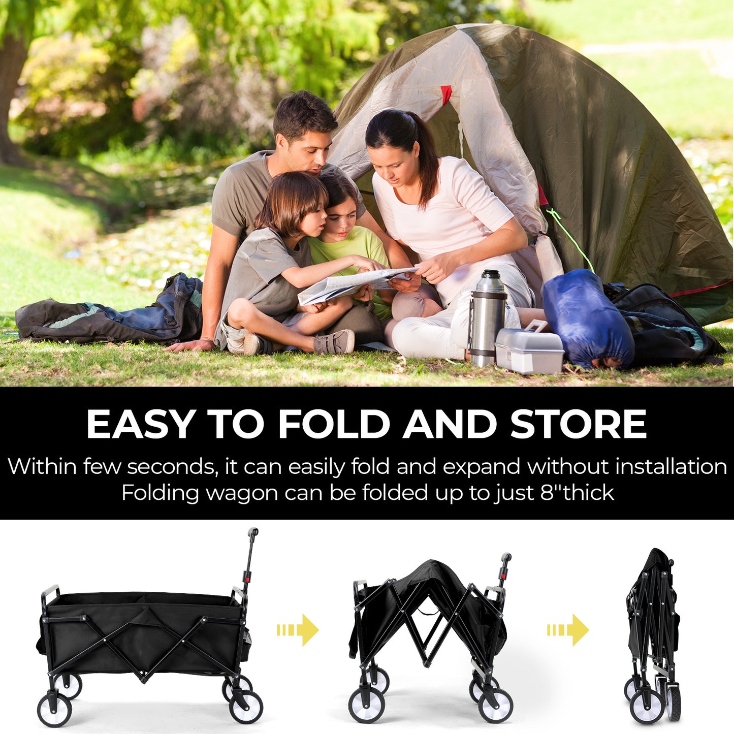 Pirecart 150lbs Capacity Foldable Wagons Carts, Lightweight Portable Utility Shopping Cart with Wheels, Collapsible Grocery Wagon Cart for Grocery, Camping, Shopping, Beach, Garden, Sports