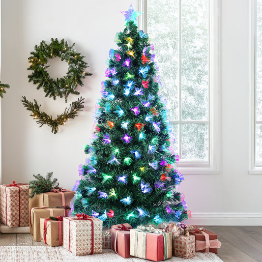 Pirecart 6/8/9/10 ft Pre-Lit Fiber Optic Artificial Pine Christmas Tree Artificial Xmas Tree for Indoor Holiday Home Decoration