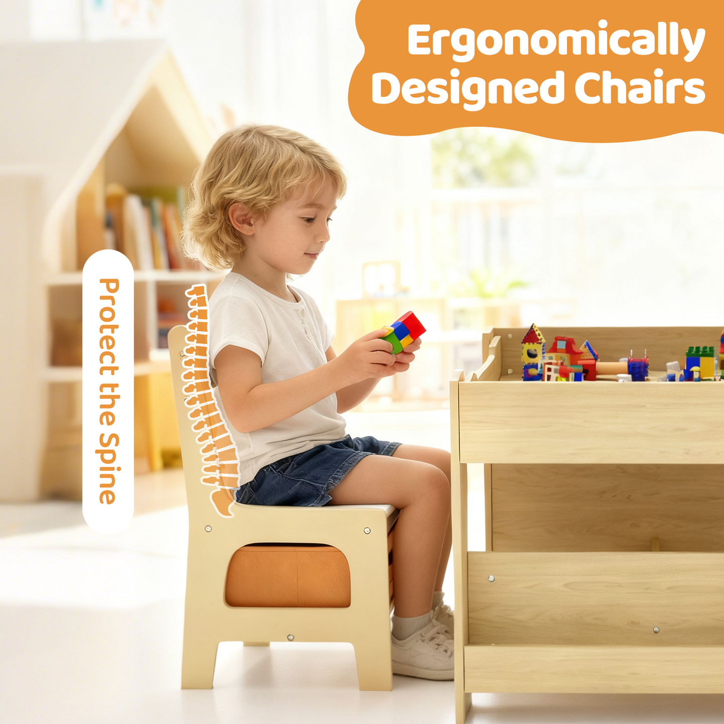 Pirecart Kids Table and Chair Set, 4 in 1 Wooden Art Table with Reversible Tabletop, Blackboard, Storage Drawer, Kids Activity Table Set for Drawing, Playing, Learning