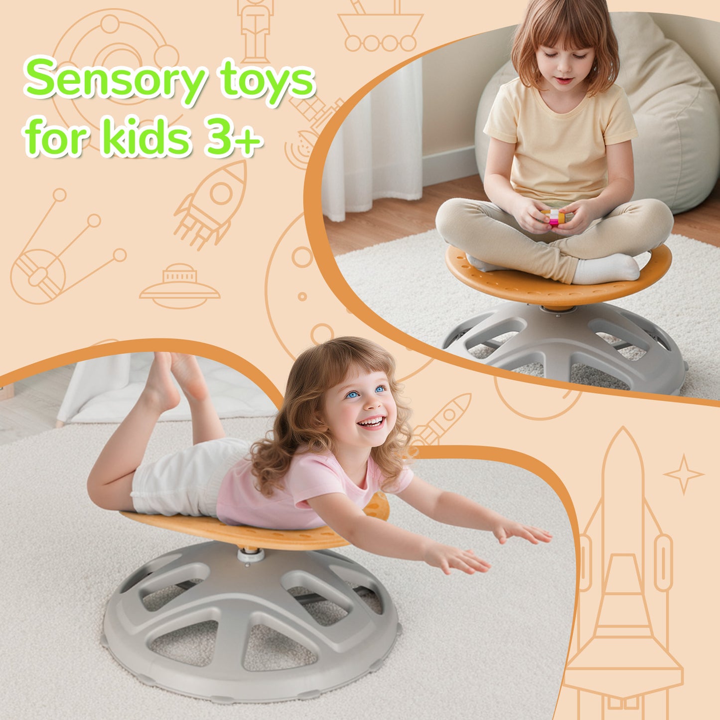 Pirecart Spinning Chair for Autistic Kids, Sit and Spin Autism Toys for Age 3+, Children's Rotating Chair for Kids with Autism, Training Body Coordination